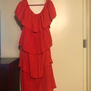 SHEIN Pleat Layered Ruffle Bardot Dress